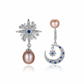 Asymmetric Star & Moon Pearl Earrings – Enhanced Product Photo